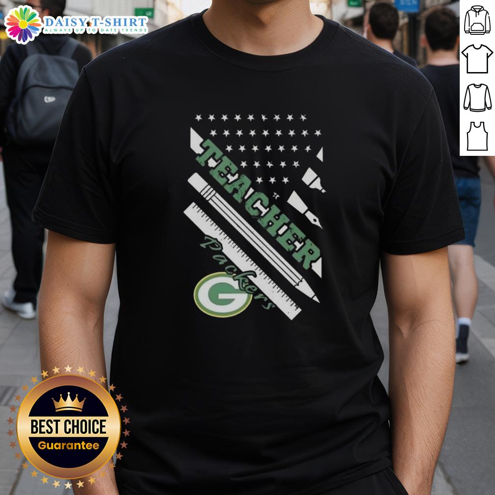 Pretty Green Bay Packers Football X Teacher American Flag T Shirt Alt Text: Pretty Green Bay Packers Football X Teacher American Flag T-Shirt featuring a vibrant design for sports fans and educators.