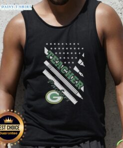 Pretty Green Bay Packers football tank top featuring an American flag design, perfect for teachers and fans.
