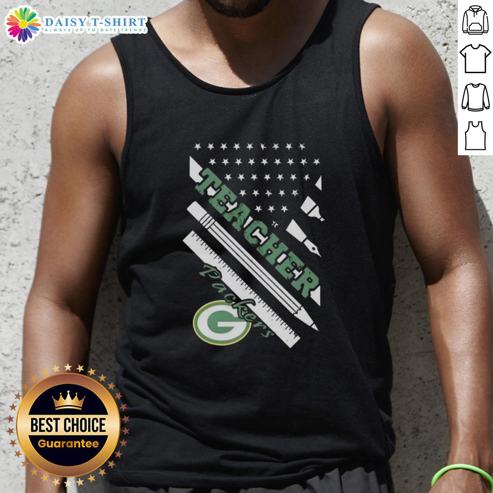 Pretty Green Bay Packers Football X Teacher American Flag Tank Top Pretty Green Bay Packers football tank top featuring an American flag design, perfect for teachers and fans.