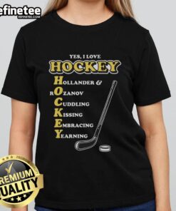 Pretty I Love Hockey acronym ladies tee featuring a stylish design perfect for female hockey fans.