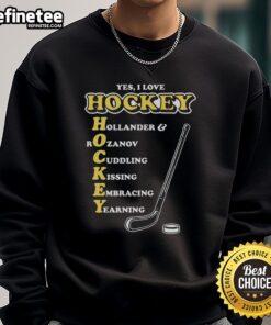 Pretty I Love Hockey acronym sweatshirt in navy blue, perfect for hockey fans and cozy game day attire.