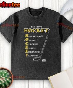 Pretty I Love Hockey acronym washed t-shirt featuring a stylish design for hockey fans.
