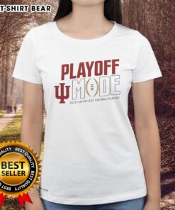 Alt Text: Pretty Indiana Hoosiers CFP 2025-2026 Playoff Mode logo on a ladies tee, perfect for fans and supporters.