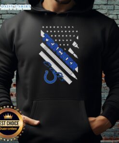 Alt Text: Stylish Indianapolis Colts football hoodie featuring an American flag design, perfect for teachers and sports fans.