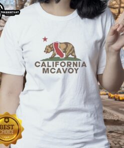 Vintage ladies tee featuring James McAvoy with California bear and California Republic wordplay design.