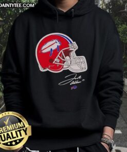 Pretty Josh Allen Buffalo Bills helmet signature hoodie featuring vibrant team colors and iconic player autograph design.