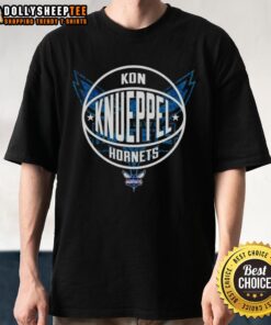 Alt Text: Pretty Kon Knueppel Charlotte Hornets Basketball Logo T-Shirt featuring vibrant design and team colors.