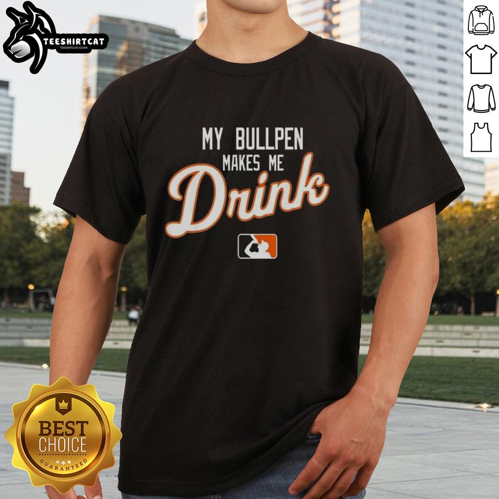 pretty-my-bullpen-makes-me-drink-logo-t-shirt Alt Text: Pretty My Bullpen Makes Me Drink logo t-shirt design featuring a stylish graphic for baseball fans.
