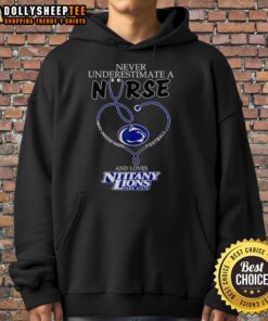 Alt Text: Nurse in a Penn State Nittany Lions hoodie showcasing passion for football and healthcare, embodying strength and compassion.
