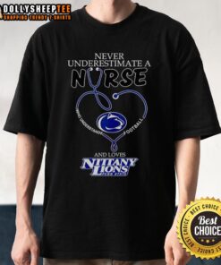 Alt Text: Pretty nurse wearing a Penn State Nittany Lions heart t-shirt, showcasing pride in football and healthcare.