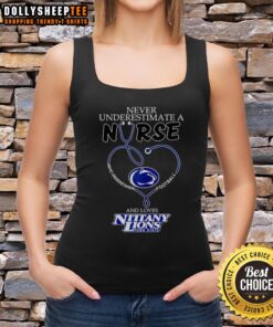 Pretty tank top featuring 'Never Underestimate a Nurse Who Loves Penn State Nittany Lions' design for football fans.