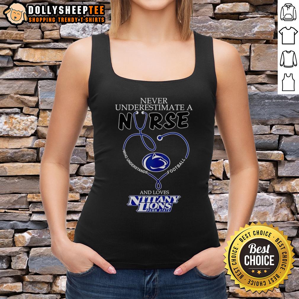 Pretty Never Underestimate A Nurse Who Understands Football And Loves Penn State Nittany Lions Heart Tank Top Pretty tank top featuring 'Never Underestimate a Nurse Who Loves Penn State Nittany Lions' design for football fans.