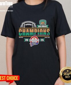 Pretty Ohio Bobcats 2025 Scooters Coffee Frisco Bowl Champions Classic ladies tee showcasing team pride and style.