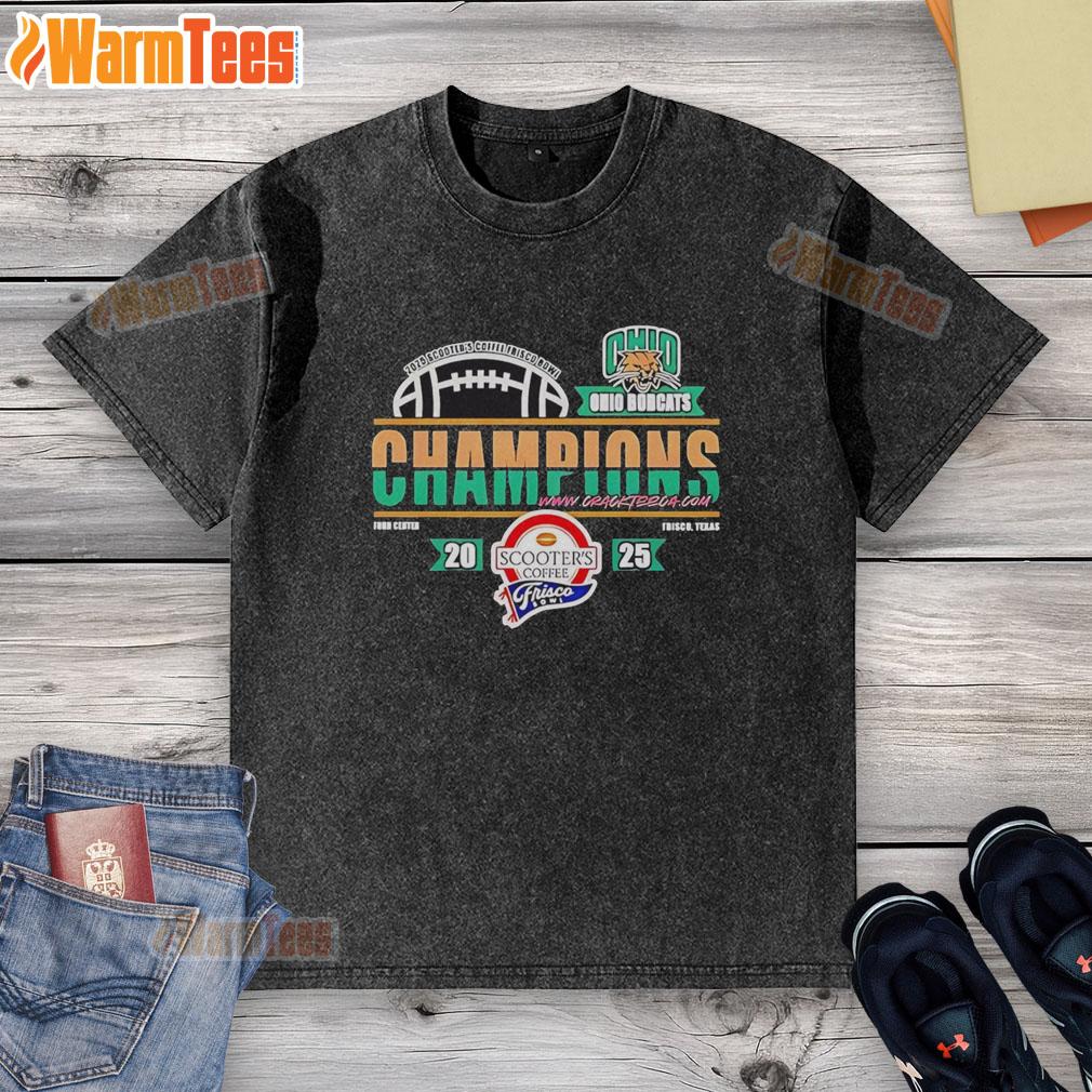 pretty-ohio-bobcats-2025-scooters-coffee-frisco-bowl-champions-classic-washed-t-shirt Pretty Ohio Bobcats 2025 Scooters Coffee Frisco Bowl Champions Classic Washed T-Shirt in green with vibrant team logo.