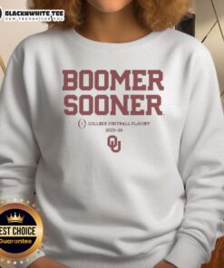 Stylish Oklahoma Sooners Football sweatshirt for 2025-2026 CFP, featuring Boomer Sooner logo and vibrant team colors.