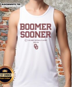 Stylish Oklahoma Sooners football tank top featuring 'Boomer Sooner' for 2025-2026 CFP fans.