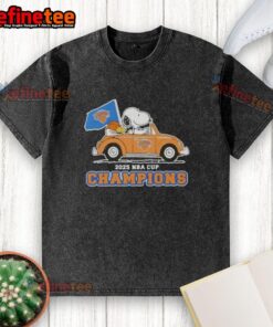 Alt Text: Pretty Peanuts Snoopy driving a car in a New York Knicks t-shirt celebrating 2025 NBA Cup Champions.