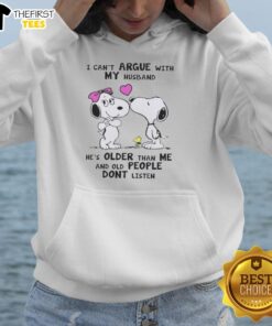 Pretty Peanuts Snoopy hoodie featuring quote about age and communication, perfect for fans of Peanuts and cozy wear.