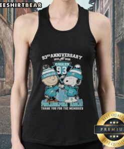 Alt Text: Stylish Philadelphia Eagles outfit featuring Snoopy and Charlie Brown tank top, celebrating their 93rd anniversary (1933-2026).