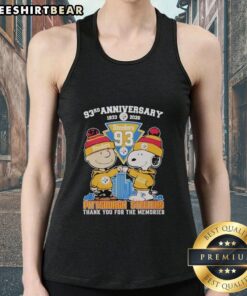 Pretty Pittsburgh Steelers outfit featuring Snoopy and Charlie Brown tank top for the 93rd anniversary, 1933-2026.