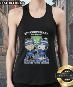Stylish Seattle Seahawks tank top featuring Snoopy and Charlie Brown for the 52nd Anniversary, perfect for game day.