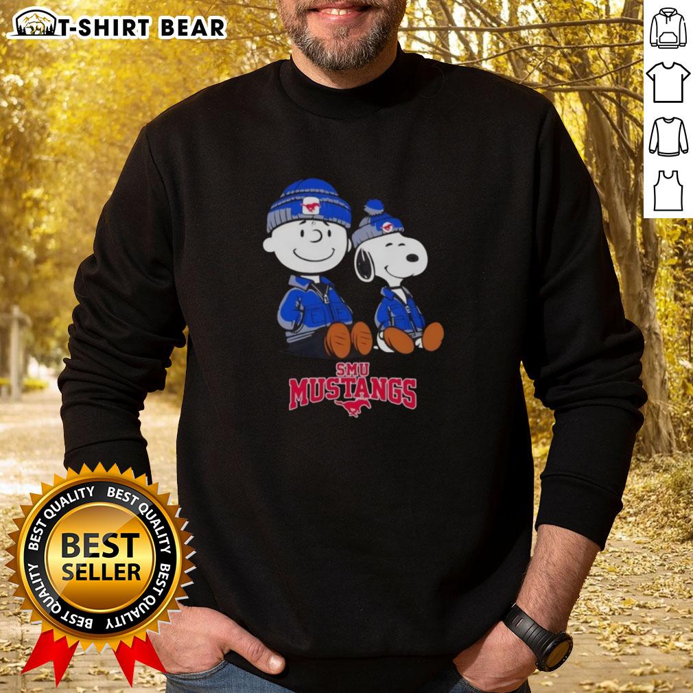 Pretty Smu Mustangs X Snoopy And Charlie Brown Sweatshirt Alt Text: Pretty Smu Mustangs x Snoopy and Charlie Brown sweatshirt featuring vibrant graphics and cozy design.