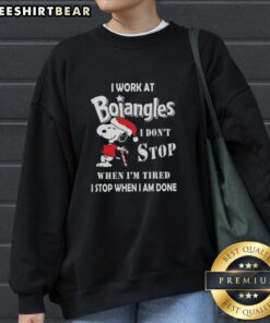 Pretty Snoopy I Work At Bojangles sweatshirt featuring a festive design, perfect for holiday wear and comfort.