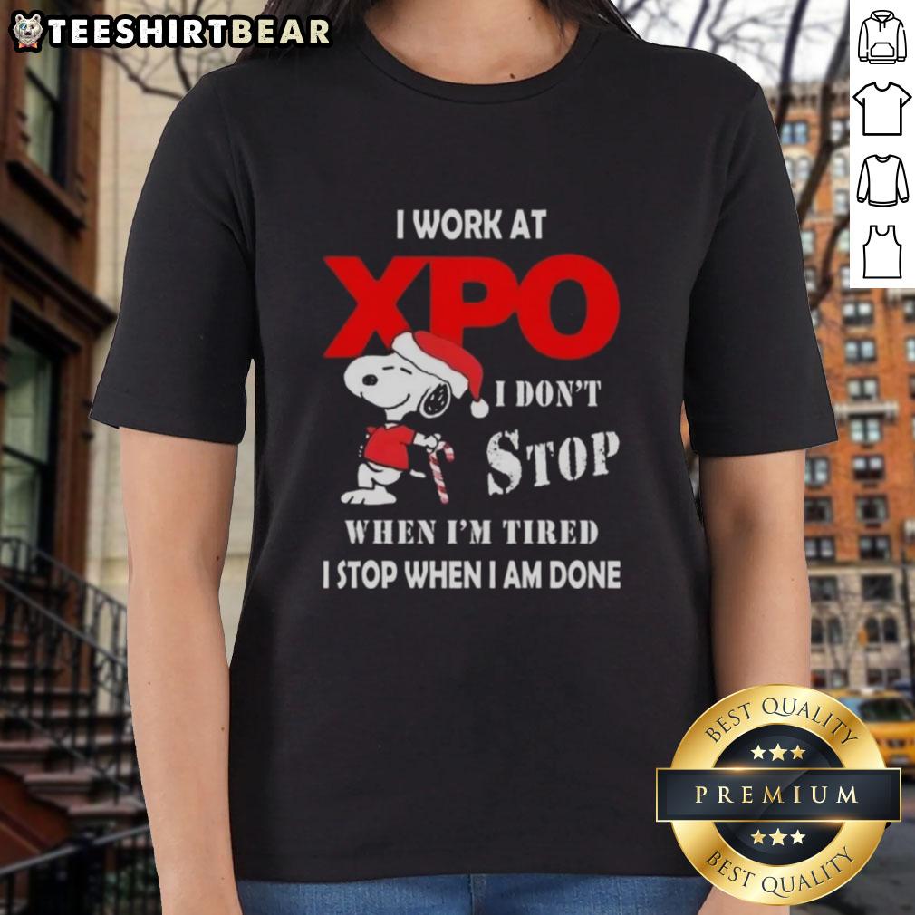 pretty-snoopy-i-work-at-xpo-i-dont-stop-when-im-tired-i-stop-when-i-am-done-christmas-ladies-tee Pretty Snoopy Christmas tee for ladies saying 'I work at XPO, I don't stop when I'm tired, I stop when I'm done.'