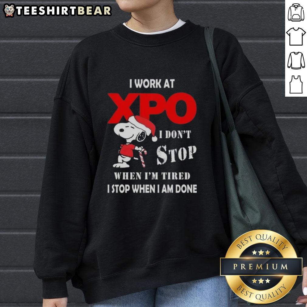 pretty-snoopy-i-work-at-xpo-i-dont-stop-when-im-tired-i-stop-when-i-am-done-christmas-sweatshirt Pretty Snoopy Christmas sweatshirt with 'I work at XPO, I don't stop when I'm tired, I stop when I'm done' slogan.