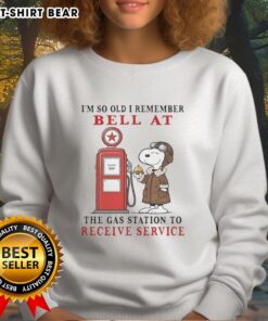 Alt Text: Vintage Snoopy sweatshirt featuring 'Im so old I remember the bell at the gas station' design, perfect for nostalgic fans.
