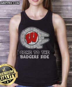 Pretty Star Wars Come to the Wisconsin Badgers Side Tank Top featuring a stylish design for fans and summer wear.