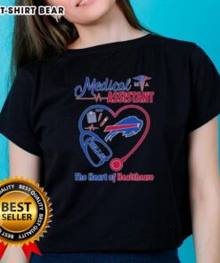 Pretty stethoscope heart design on a Buffalo Bills tee for medical assistants, celebrating the heart of healthcare.
