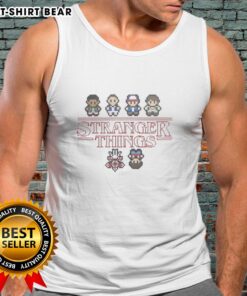 Alt Text: Pretty Stranger Things Upside Down characters pixel tank top featuring vibrant designs and retro 8-bit style.