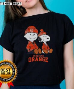Pretty Syracuse Orange X Snoopy and Charlie Brown ladies tee featuring vibrant graphics and a stylish design.