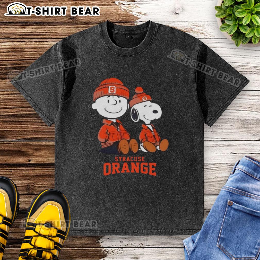 Pretty Syracuse Orange X Snoopy And Charlie Brown Washed T Shirt Alt Text: Stylish Syracuse Orange X Snoopy and Charlie Brown washed t-shirt featuring a vibrant design for fans and collectors.