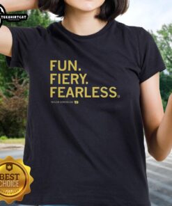 Alt Text: Pretty Taylor Stremlow wearing a fiery Iowa Hawkeyes Basketball ladies tee, showcasing fearless team spirit.