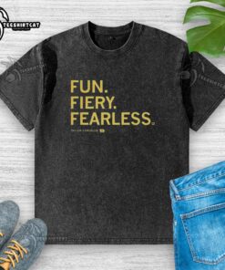 Pretty Taylor Stremlow wearing Iowa Hawkeyes Basketball Fun Fiery Fearless Washed T-Shirt, showcasing team spirit.