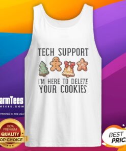 Funny Christmas tank top featuring 'Delete Your Cookies' tech support design, perfect for holiday humor and festive fun.
