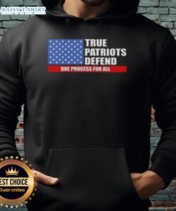 Alt Text: Pretty True Patriots defend due process in a US flag hoodie, showcasing patriotism and support for justice.