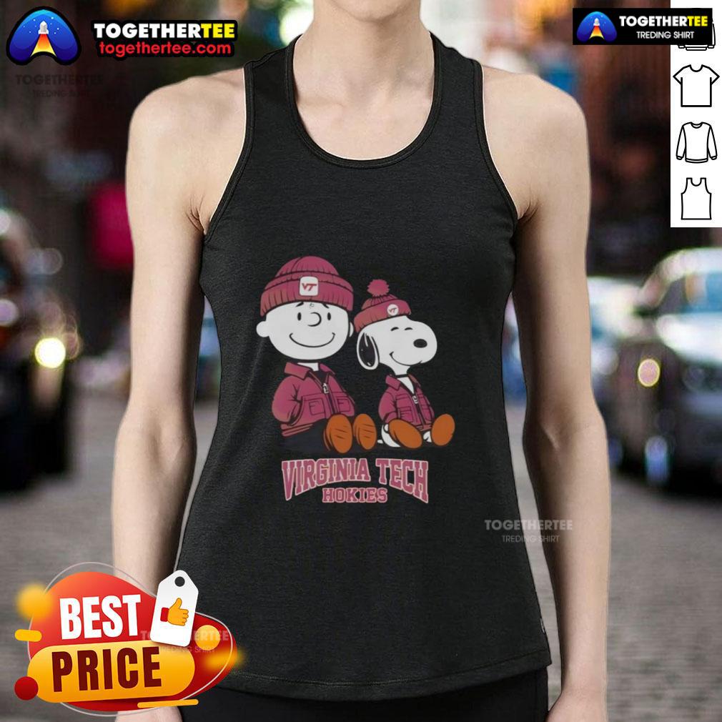 Pretty Virginia Tech Hokies X Snoopy And Charlie Brown Tank Top Alt Text: Pretty Virginia Tech Hokies x Snoopy and Charlie Brown tank top featuring vibrant colors and playful design.