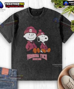 Pretty Virginia Tech Hokies X Snoopy and Charlie Brown washed t-shirt featuring vibrant graphics and a stylish fit.