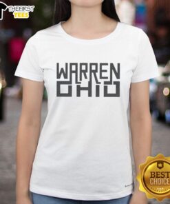 Stylish ladies' tee featuring 'Pretty Warren Ohio' text in a rectangle design, perfect for casual wear.