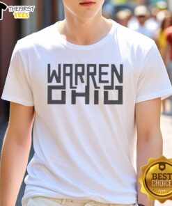 Pretty Warren Ohio rectangle text t-shirt design featuring bold lettering and a stylish casual look for local pride.