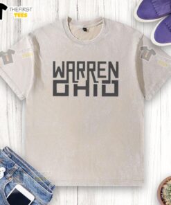 Pretty Warren Ohio rectangle text washed t-shirt in soft fabric, perfect for casual wear and showing local pride.