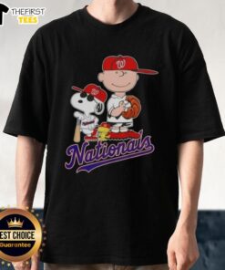 Alt Text: Pretty Washington Nationals X Peanuts Snoopy and Charlie Brown T-shirt featuring vibrant colors and playful design.