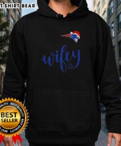 Pretty Wifey New England Patriots Santa Hat Merry Christmas Hoodie, perfect festive apparel for NFL fans during the holidays.