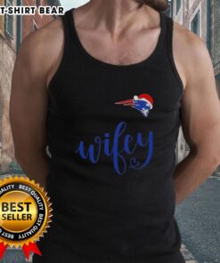 Pretty Wifey New England Patriots Santa Hat Merry Christmas Tank Top, perfect festive apparel for NFL fans this holiday season.