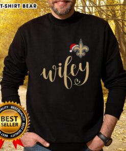 Pretty Wifey New Orleans Saints Santa Hat Merry Christmas Sweatshirt, perfect for holiday game day celebrations.