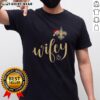 Pretty Wifey New Orleans Saints Santa Hat Merry Christmas T-Shirt featuring festive design and team colors for holiday cheer.