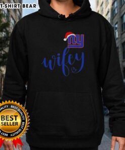Pretty Wifey New York Giants Santa Hat Merry Christmas Hoodie, perfect for festive NFL fans celebrating the holiday season.